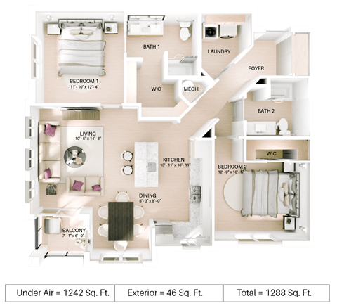 3 bed 2 bath floor plan D at Imperial Crossing Luxury Apartment Homes, Bonita Springs, FL
